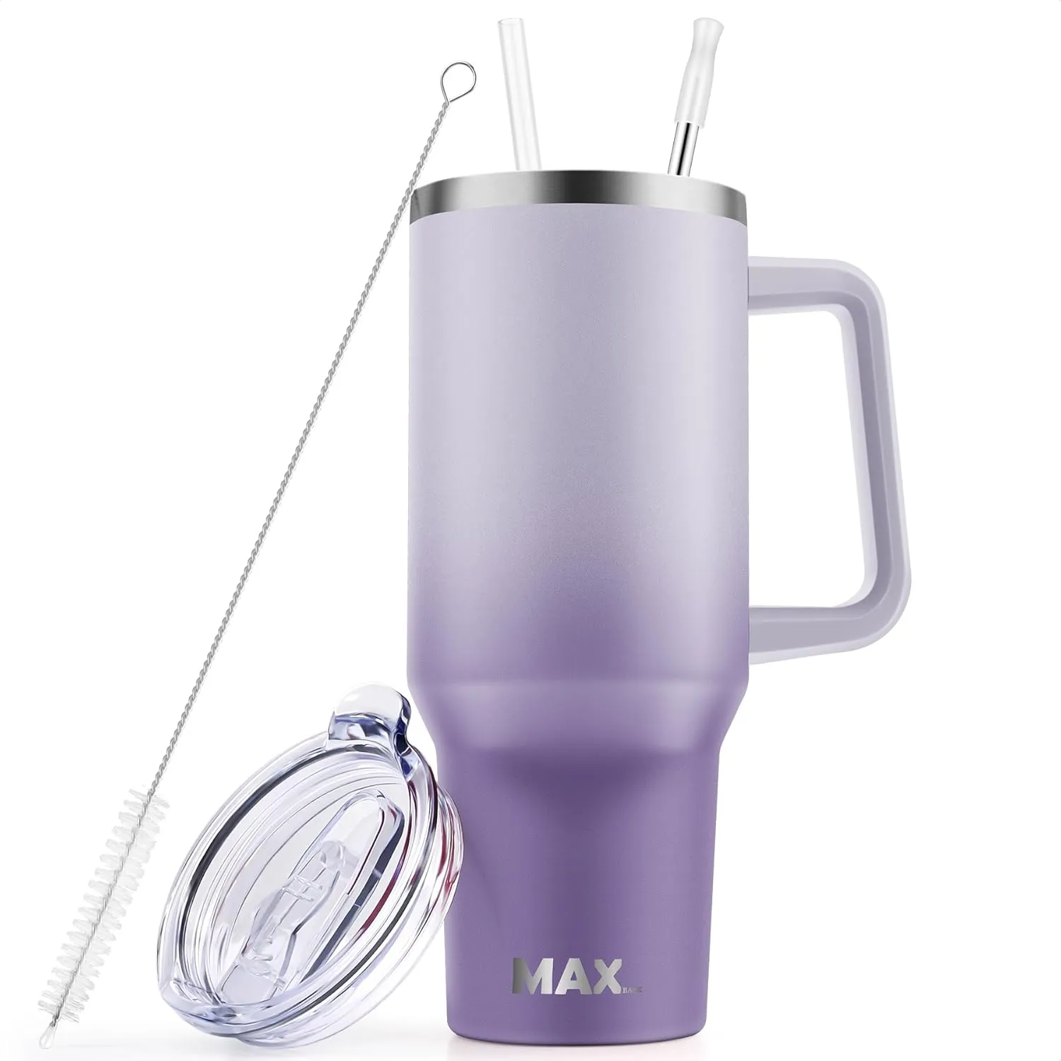 MaxBase 40 Oz Tumbler with Handle and Straw Lid, Insulated Reusable Stainless Steel Travel Mug Keeps Drinks Cold up to 34 Hours, 100% Leakproof Bottle (GradientPurple)