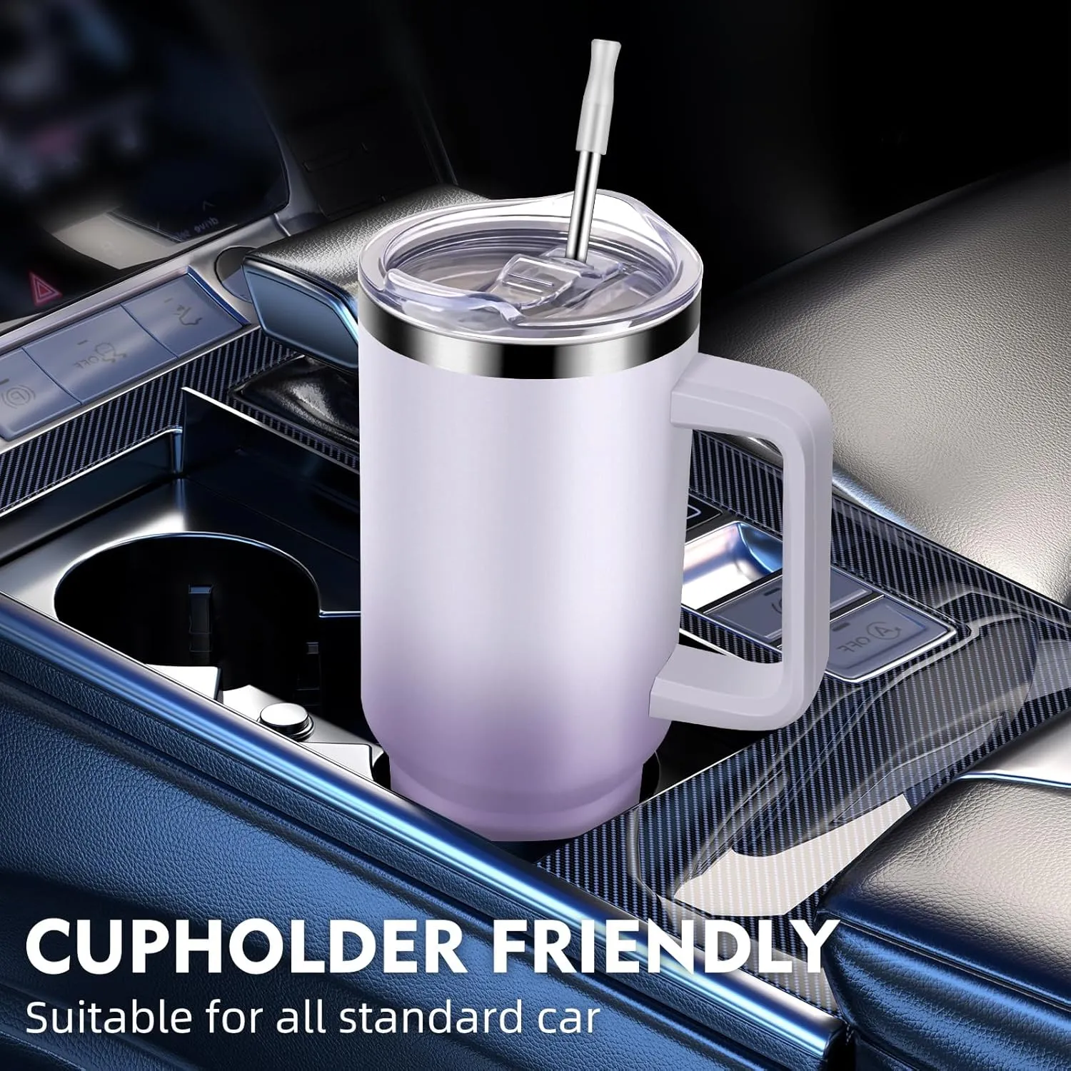 MaxBase 40 Oz Tumbler with Handle and Straw Lid, Insulated Reusable Stainless Steel Travel Mug Keeps Drinks Cold up to 34 Hours, 100% Leakproof Bottle (GradientPurple)