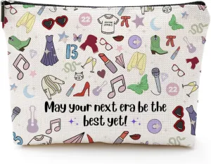 May Your Next Era Be the Best Yet Canvas Makeup Bag – Inspirational TS Cosmetic Pouch – Travel, Bridesmaid, Graduation, and Birthday Gift Zippered Bag