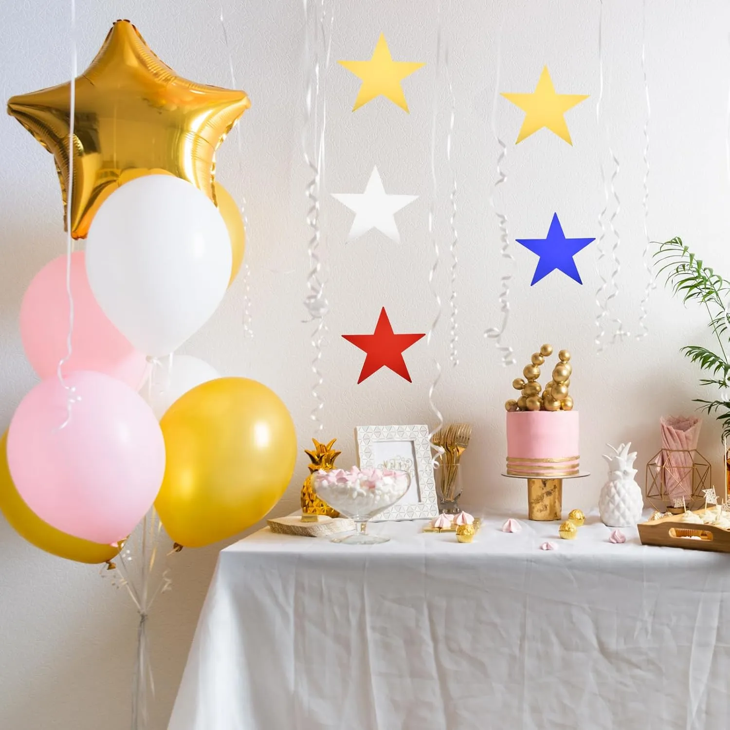 MECCANIXITY 48Pcs Silvery Star Cutouts Double Printed Paper Stars Decoration Cardboard Star for Classroom Wall Party Movie Night Party Supplies, 11 Inches