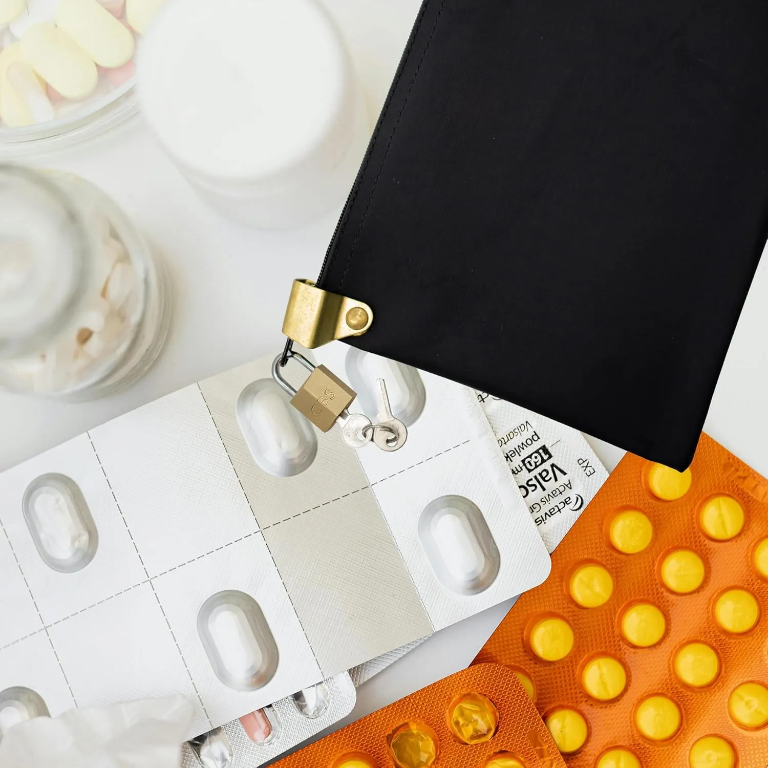 Medication Zipper Hood Security Bag with Included Padlock and Keys (Black)
