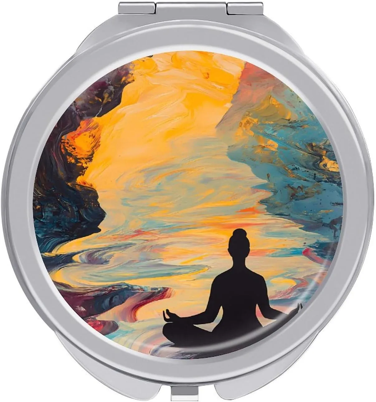Meditation in Psychedelic River Travel Makeup Mirror 2-Sided 1x 2X Magnification Portable Mini Mirror for Handbag Purse Pocket