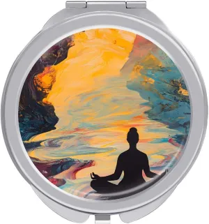 Meditation in Psychedelic River Travel Makeup Mirror 2-Sided 1x 2X Magnification Portable Mini Mirror for Handbag Purse Pocket