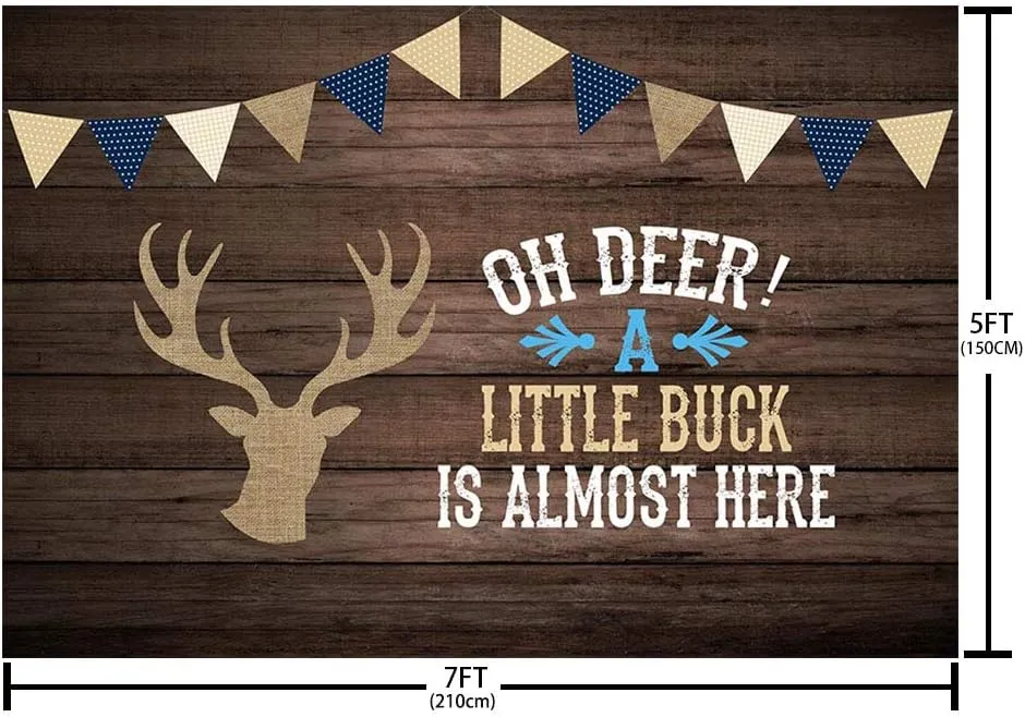 MEHOFOND 7x5ft Oh Deer Boy Baby Shower Gray Rustic Wood Backdrops Birthday Party Decoration A Little Buck is Almost Here Photography Background Deer Baby Shower Decor Cake Table Portrait Photo Props