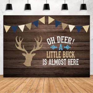 MEHOFOND 7x5ft Oh Deer Boy Baby Shower Gray Rustic Wood Backdrops Birthday Party Decoration A Little Buck is Almost Here Photography Background Deer Baby Shower Decor Cake Table Portrait Photo Props