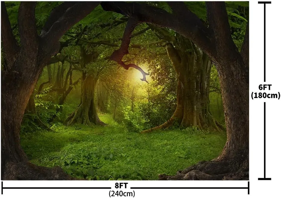 MEHOFOND 8x6ft Enchanted Jungle Forest Backdrop Wonderland Jungle Fairytale Natural Scenery Photography Background Birthday Party Decor Photo Booth Props