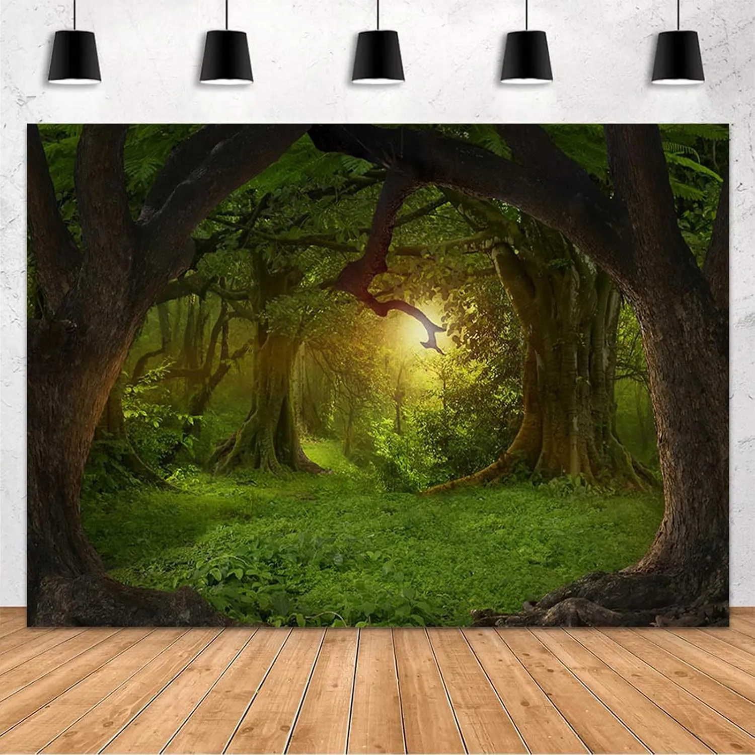MEHOFOND 8x6ft Enchanted Jungle Forest Backdrop Wonderland Jungle Fairytale Natural Scenery Photography Background Birthday Party Decor Photo Booth Props