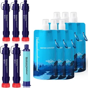 Membrane Solutions WS02 Detachable Water Filter Straw (Pack of 5) with 23oz Collapsible Squeezable Water Filtration System.