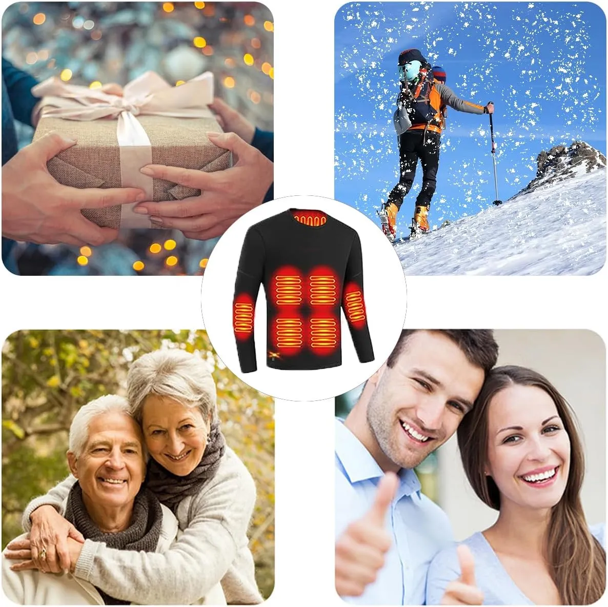 Men Electric Heated Underwear Tops 16 Zone USB Heating Thermal Shirt for Outdoor Cold Weather