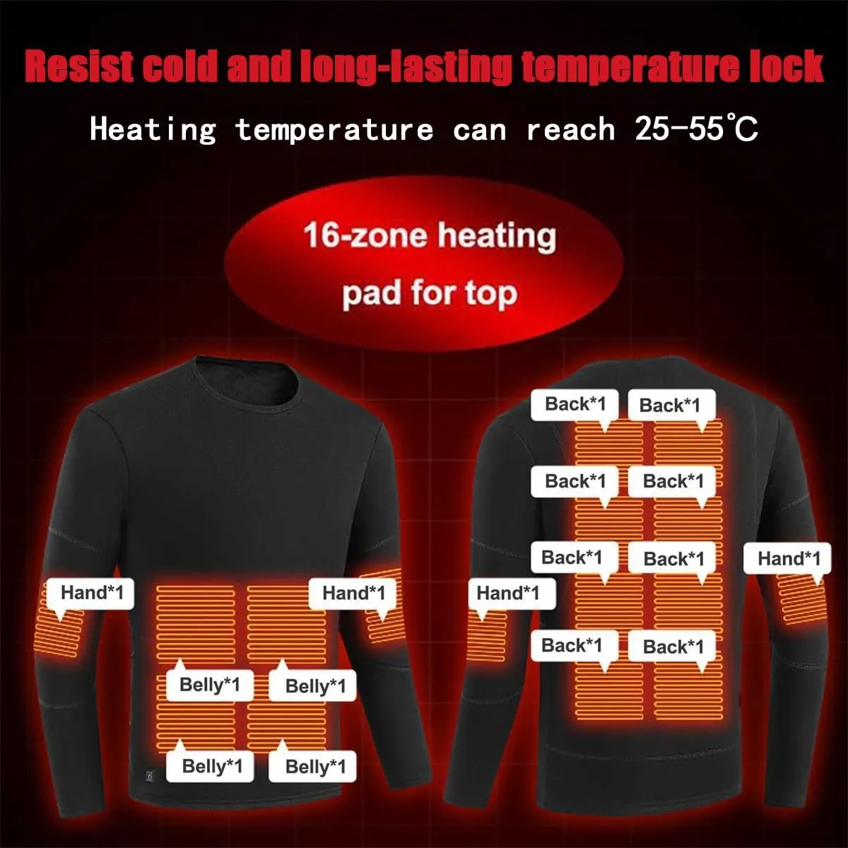 Men Electric Heated Underwear Tops 16 Zone USB Heating Thermal Shirt for Outdoor Cold Weather