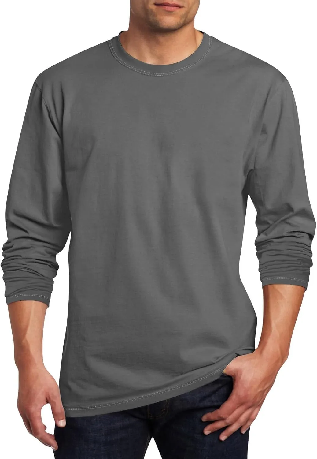 Men's Fall Sports Shirts Round Neck Loose Fit Tops Lightweight Long Sleeve Running Tee Casual Solid Comfy Gym Clothes