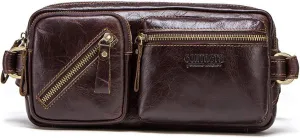 Men's Leather Waist Bag Belt Bag Shoulder Bag Waterproof Sling Bag for Sports, Climbing, Jogging, Hiking, Travelling Boys