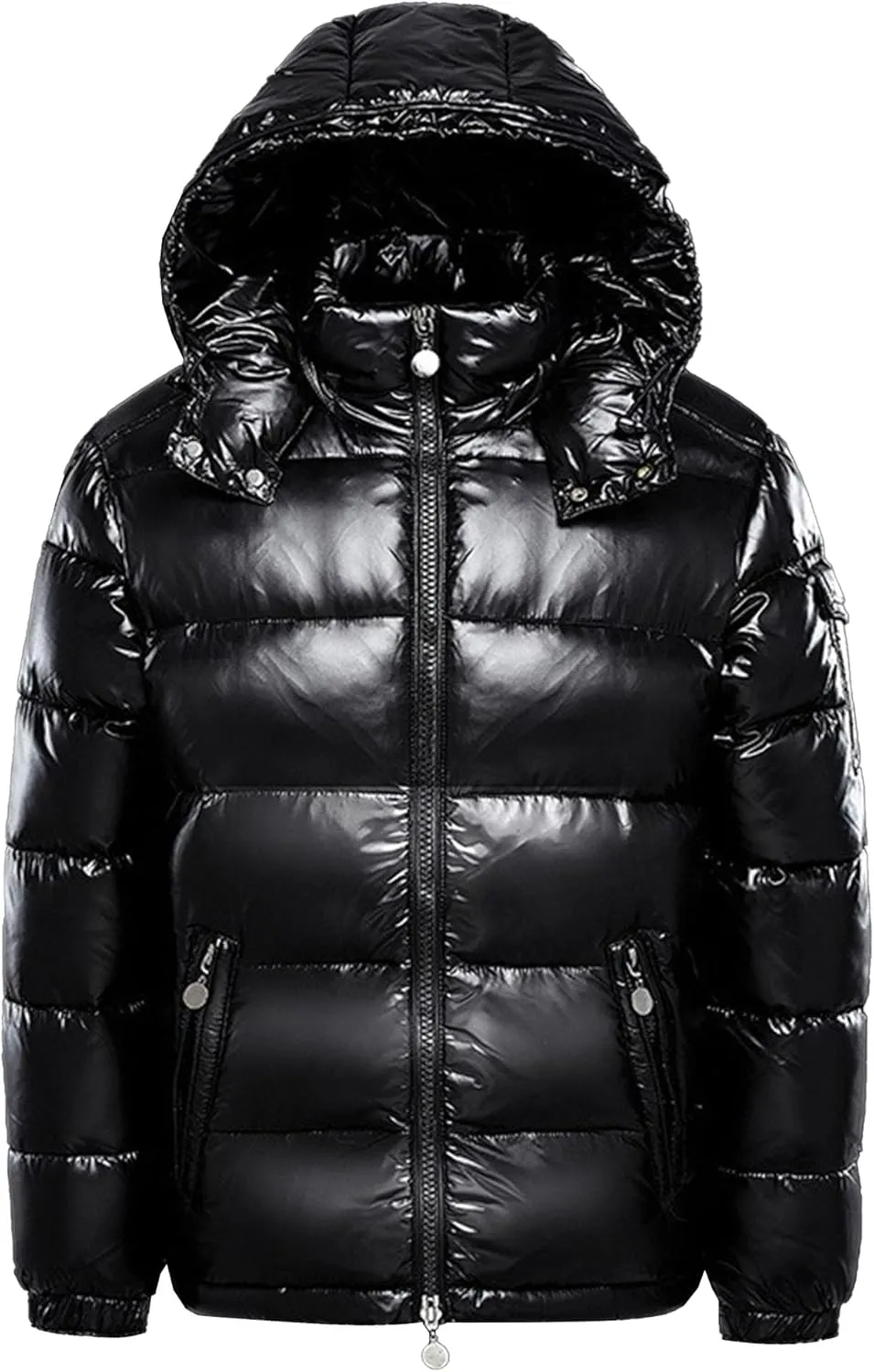 Men's Thermal Shiny Hooded Down Coat Casual Windproof Puffer Jacket Bubble Puffy Ski Parka with Hood