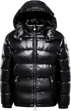Men's Thermal Shiny Hooded Down Coat Casual Windproof Puffer Jacket Bubble Puffy Ski Parka with Hood