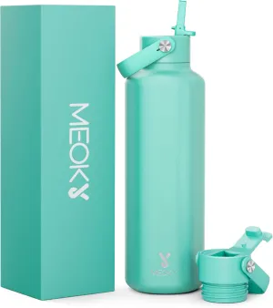 Meoky Men Insulated Water Bottle for Sports: 24 oz Stainless Steel Water Bottle with Straw and Flip Lid for Work - Commuters Gym Enthusiasts, Mint Green