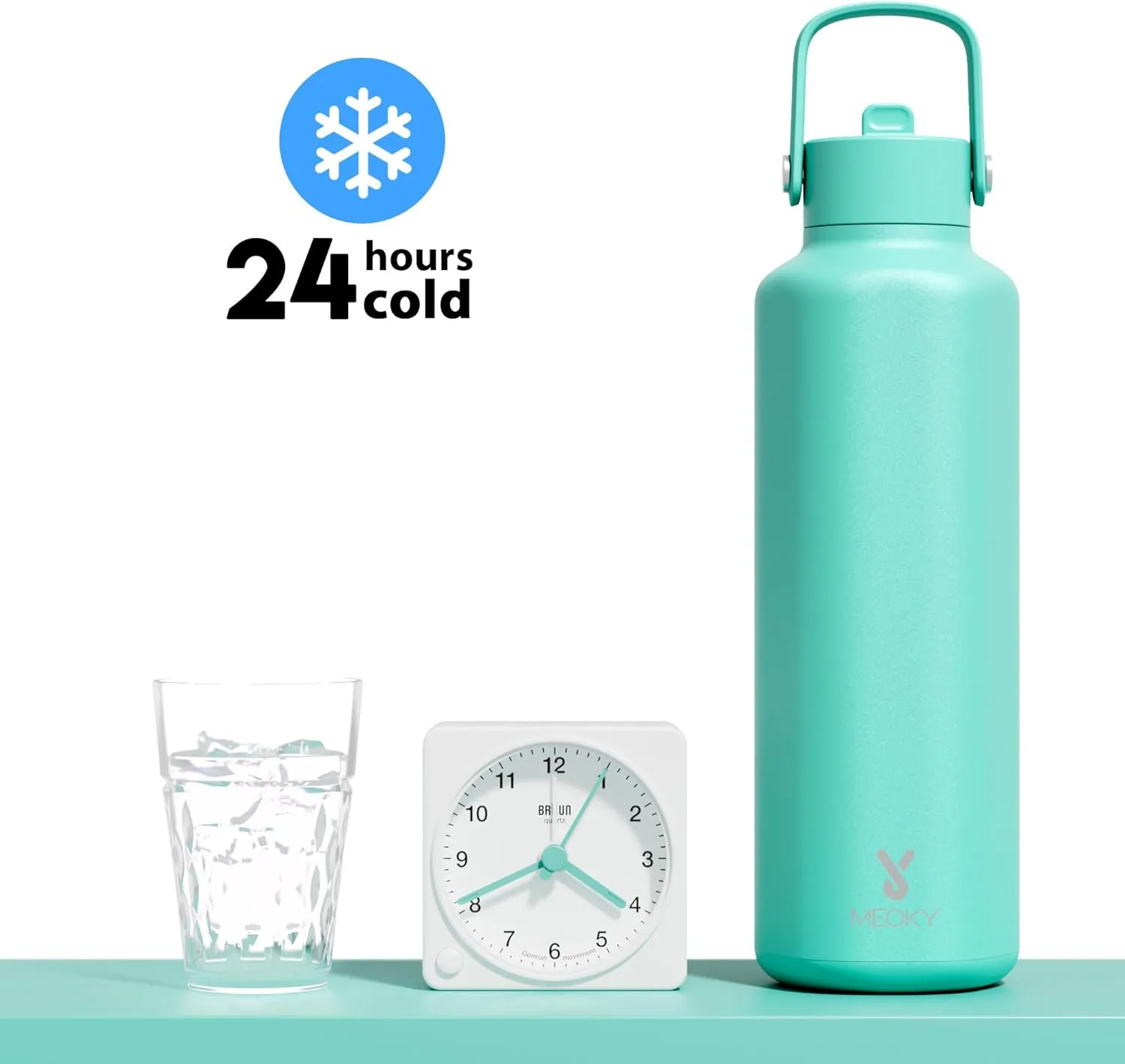 Meoky Men Insulated Water Bottle for Sports: 24 oz Stainless Steel Water Bottle with Straw and Flip Lid for Work - Commuters Gym Enthusiasts, Mint Green