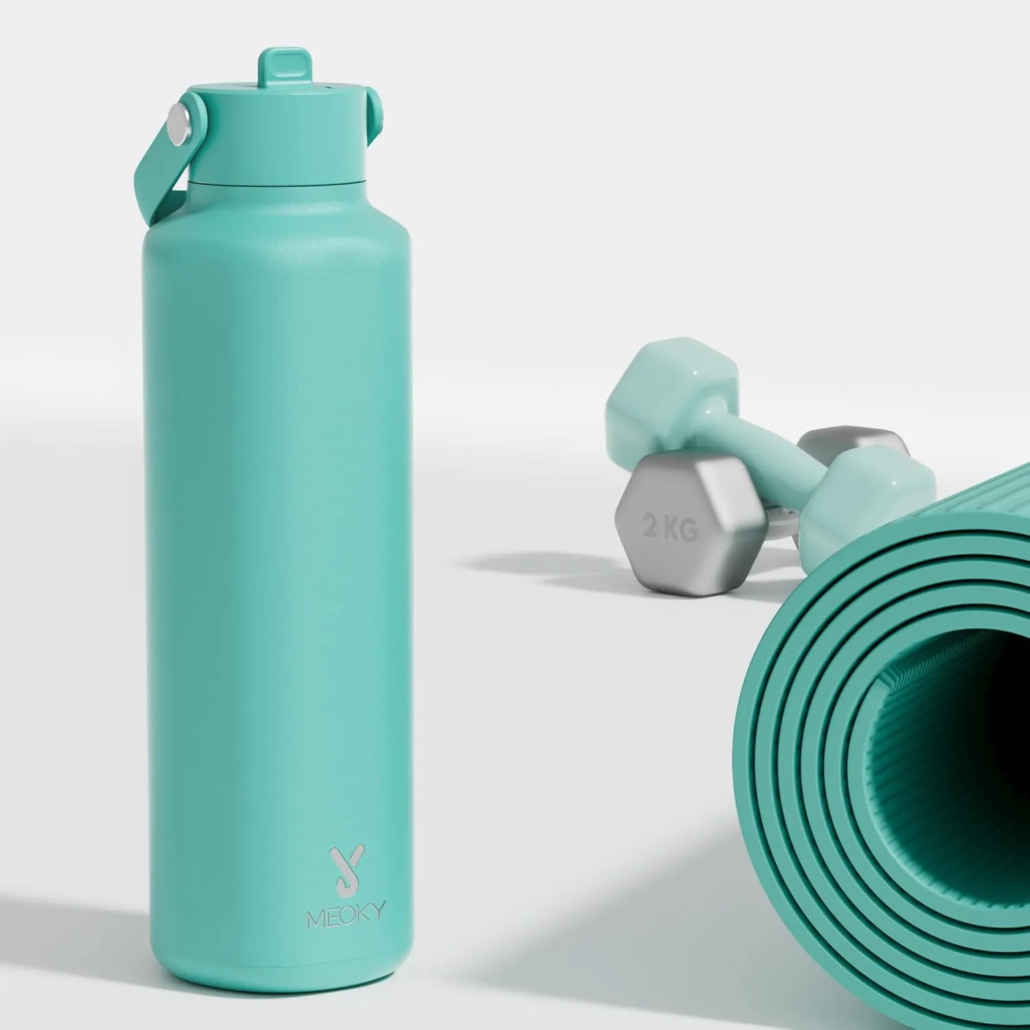 Meoky Men Insulated Water Bottle for Sports: 24 oz Stainless Steel Water Bottle with Straw and Flip Lid for Work - Commuters Gym Enthusiasts, Mint Green