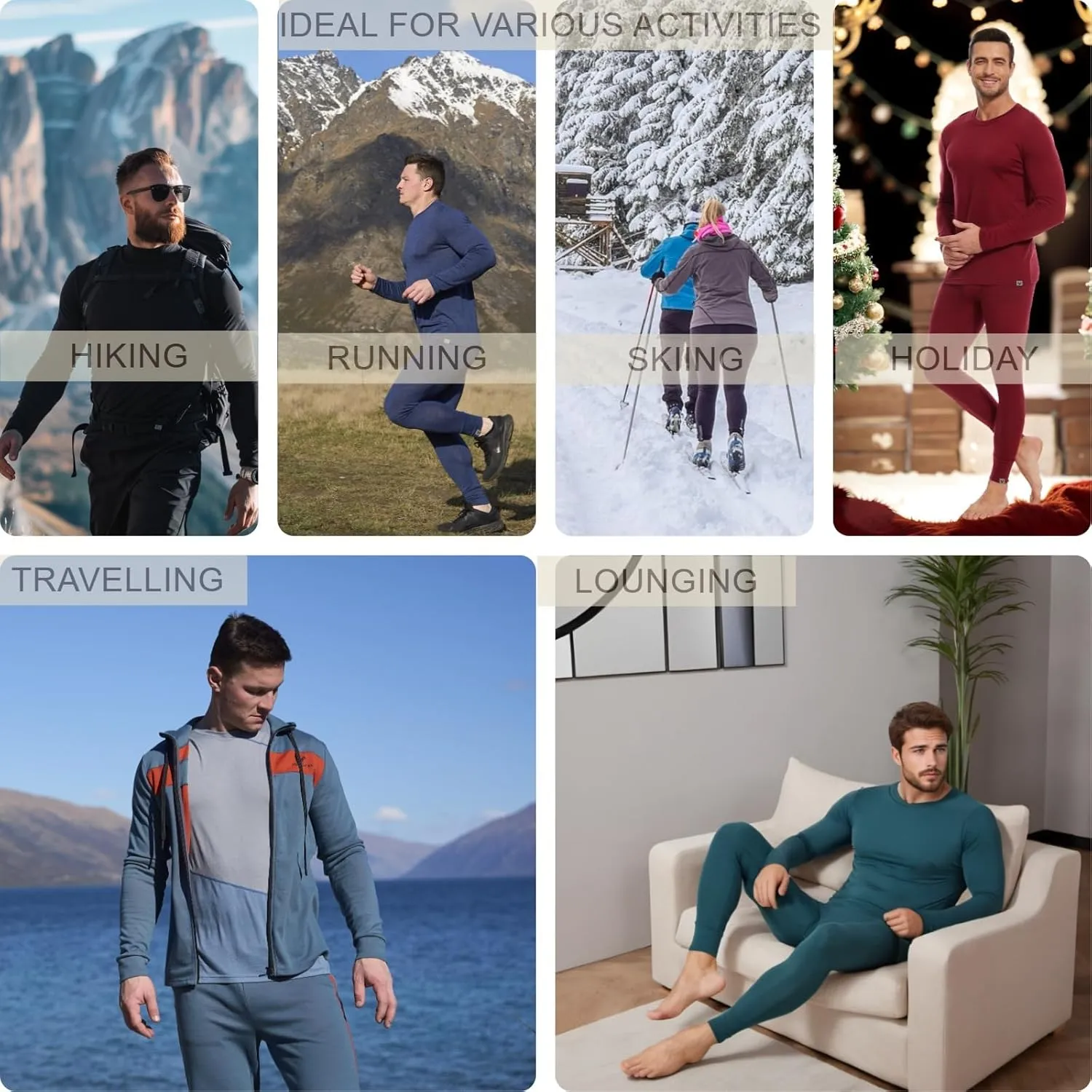 MERINNOVATION Merino Wool Base Layer Set for Men 100% Merino Wool Thermal Underwear Long Sleeve