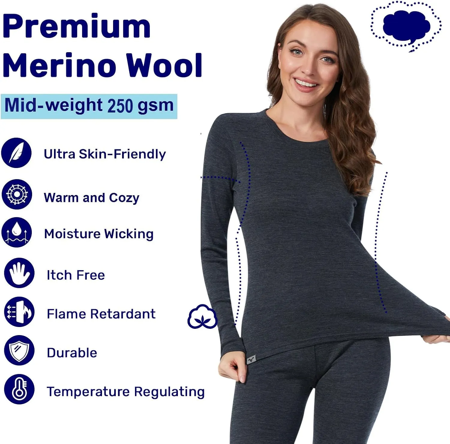 MERINNOVATION Merino Wool Base Layer Set for Women 100% Merino Wool Thermal Underwear Set