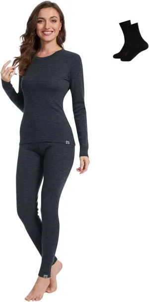 MERINNOVATION Merino Wool Base Layer Set for Women 100% Merino Wool Thermal Underwear Set