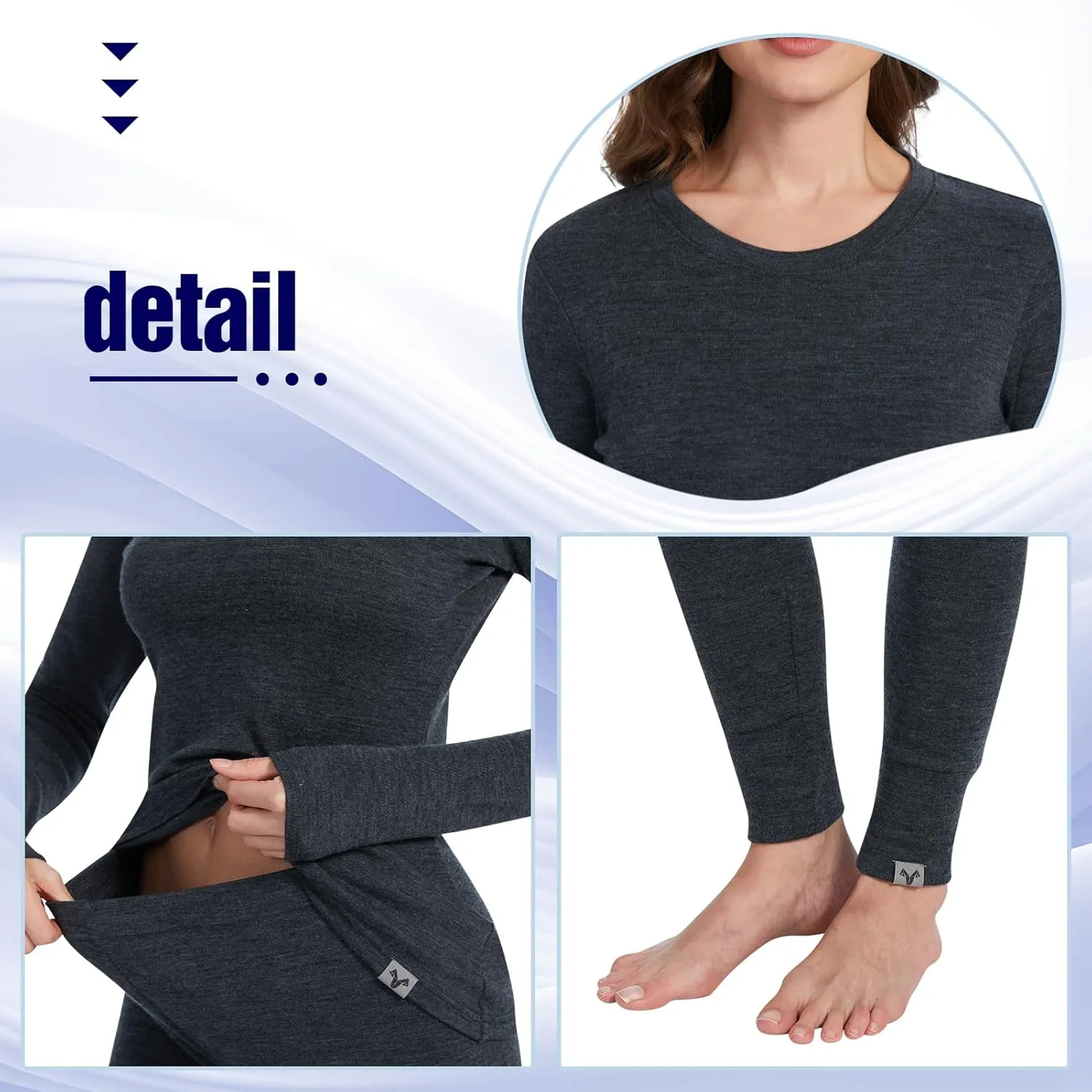 MERINNOVATION Merino Wool Base Layer Set for Women 100% Merino Wool Thermal Underwear Set