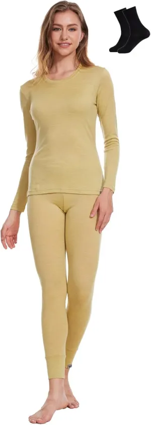 MERINNOVATION Merino Wool Base Layer Set for Women 100% Merino Wool Thermal Underwear Set