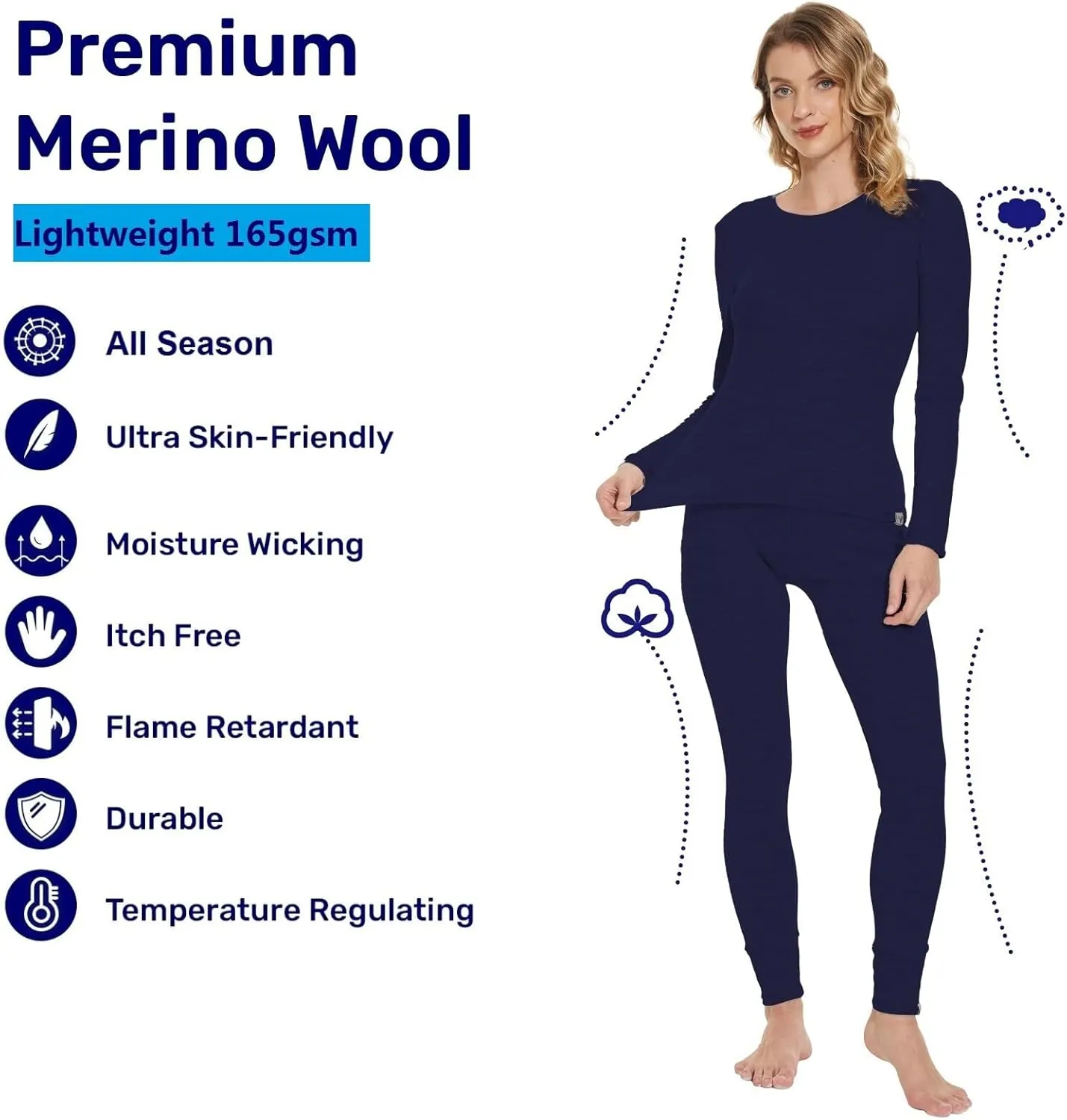 MERINNOVATION Merino Wool Base Layer Women 100% Merino Wool Long Sleeve Thermal Shirts for Women for Skiing Hiking