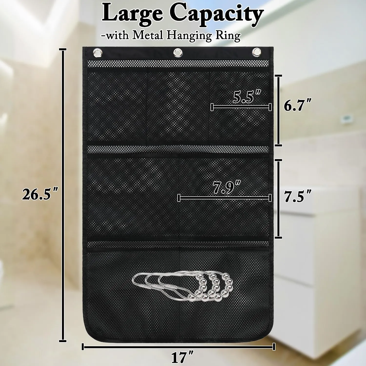 Mesh Shower Caddy Hanging, Quick-Drying Shower Organizer with 7 Pockets, Portable Bathroom Organizers and Storage for Shampoo, Soap, Loofah, Travel, and Cruise Essentials