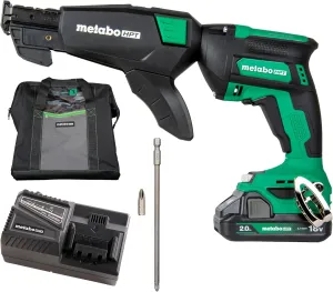 Metabo HPT 18V MultiVolt™ Cordless Drywall Screw Gun Kit, High-Speed Power Screwdriver with Collated Screw Magazine, 2.0Ah Lithium-Ion Battery and Charger, Lightweight Ergonomic Design, W18DAQB