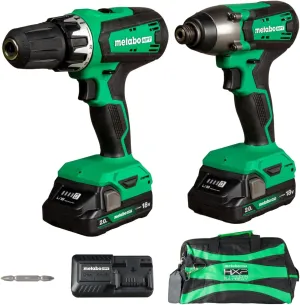 Metabo HPT 18V MultiVolt™ Cordless Hammer Drill and Impact Driver Combo Kit, Cordless Power Tool Set with 2 Lithium-Ion Batteries and Charger, Lightweight and Ergonomic Design, Carrying Bag, KC18DFX
