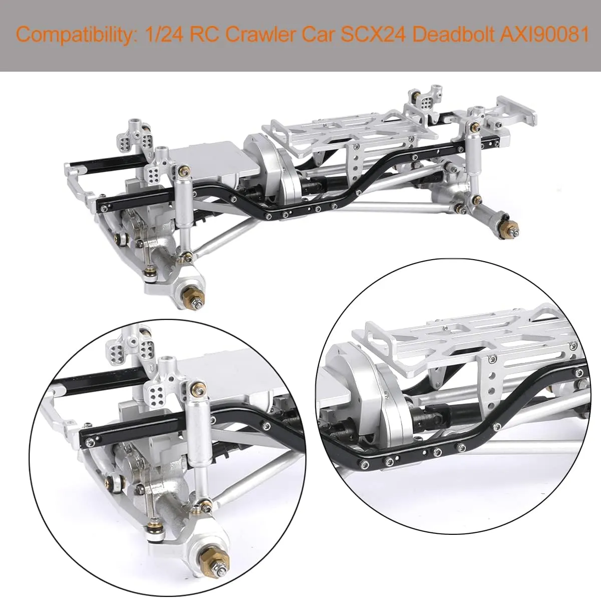 Metal Chassis Frame Assembled Kit for Axial SCX24 Deadbolt AXI90081 1/24 RC Crawler Car Upgrades (Silver)