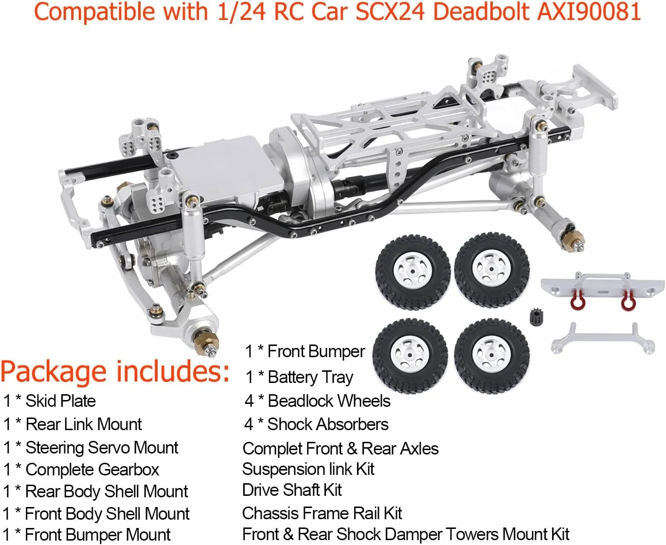 Metal Chassis Frame Assembled Kit for Axial SCX24 Deadbolt AXI90081 1/24 RC Crawler Car Upgrades (Silver)