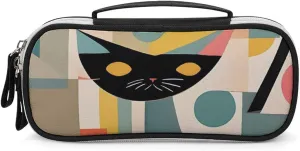 Mid-Century Modern Art Cat Leather Makeup Bag Portable Small Cosmetic Organizer Waterproof Toiletry Bags Brushes Pencils And Travel Make Up Accessories