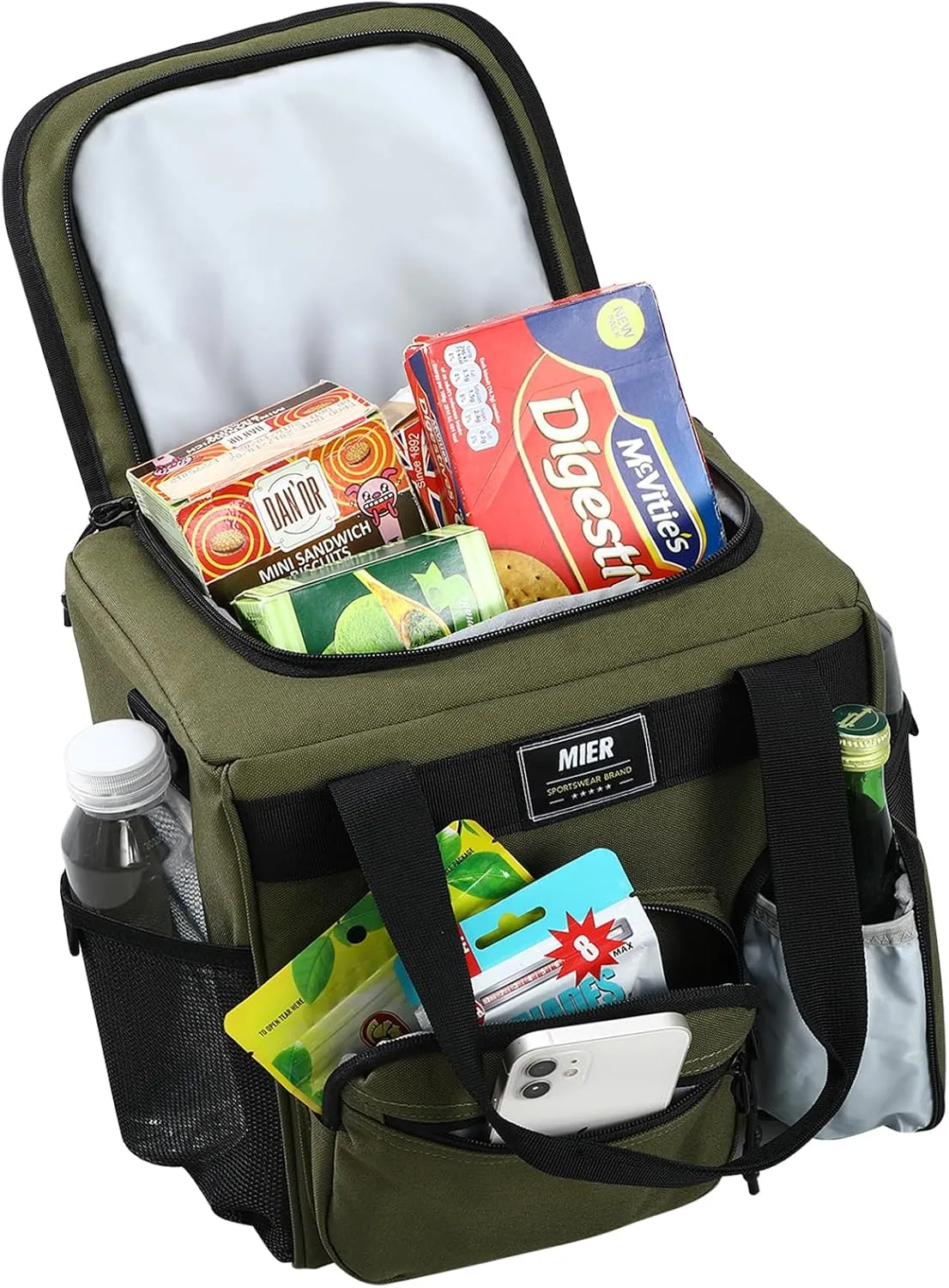 MIER Large Lunch Box for Men Women Adult Insulated Soft Sided Cooler 24 Can Leakproof Lunch Bag Collapsible for Work Travel Camping Beach, 15L (Green-No Luggage Strap)