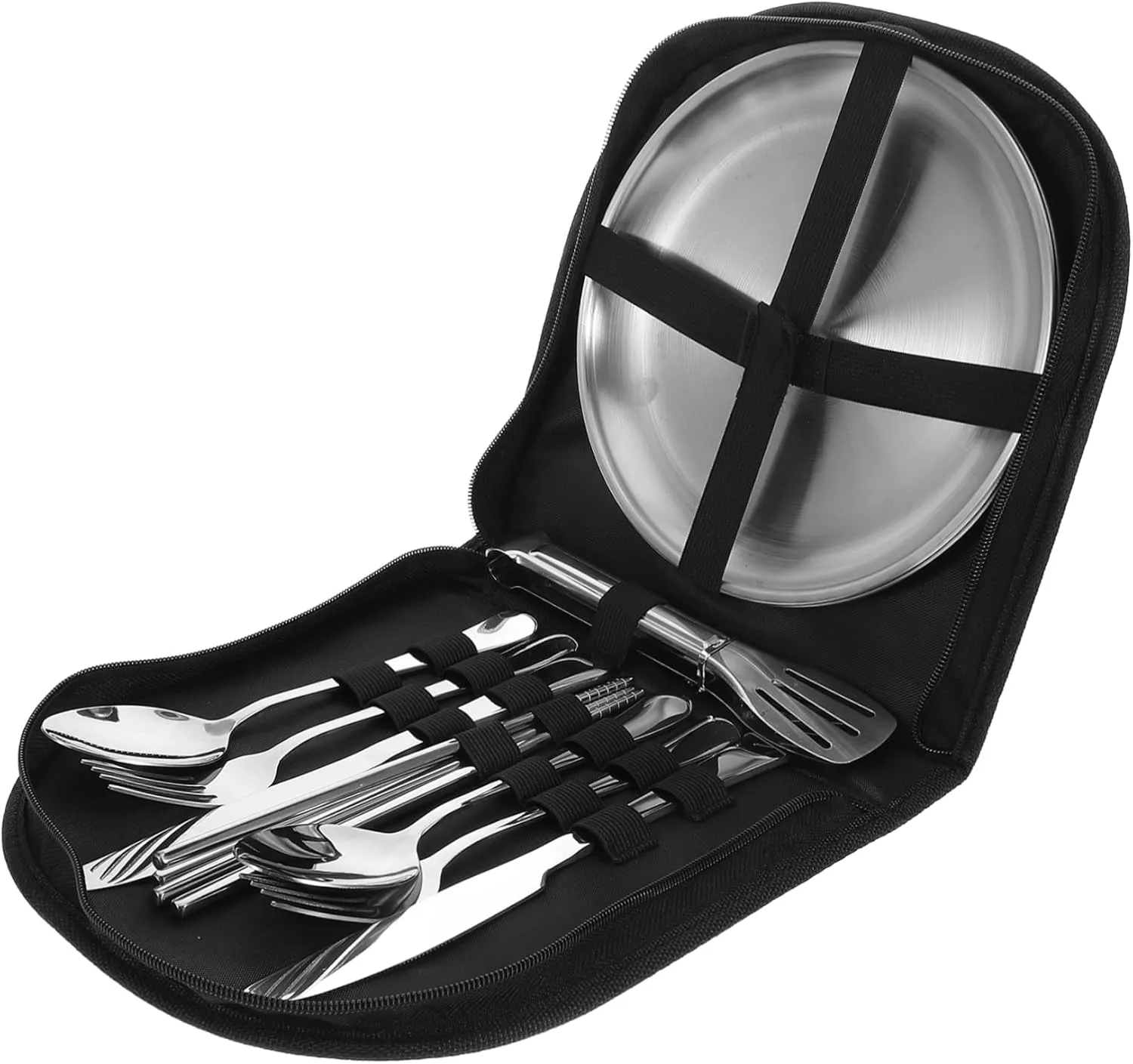 Mikikit Outdoor Lunch Set Portable Cutlery Kit Stainless Steel Forks Spoons Straw Brush Included Easy to Clean