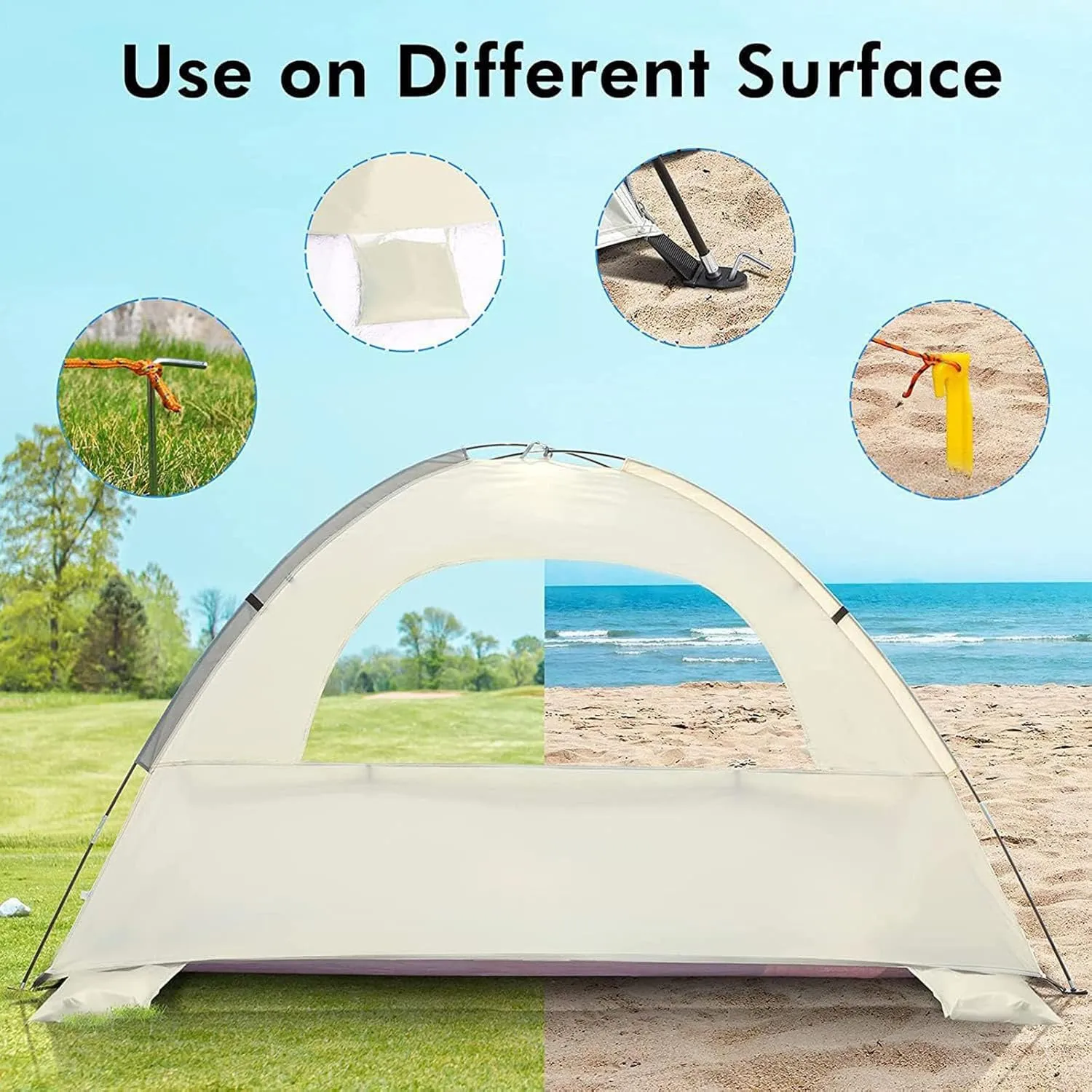 Mini Portable Beach Tent with Fan, The Perfect Beach Set Up, Portable Beach Tent Pop up Shade Summer Essentials Beach Tent Beach Tent Sun Shelter Instant Collapsible Beach Tent (1Set)