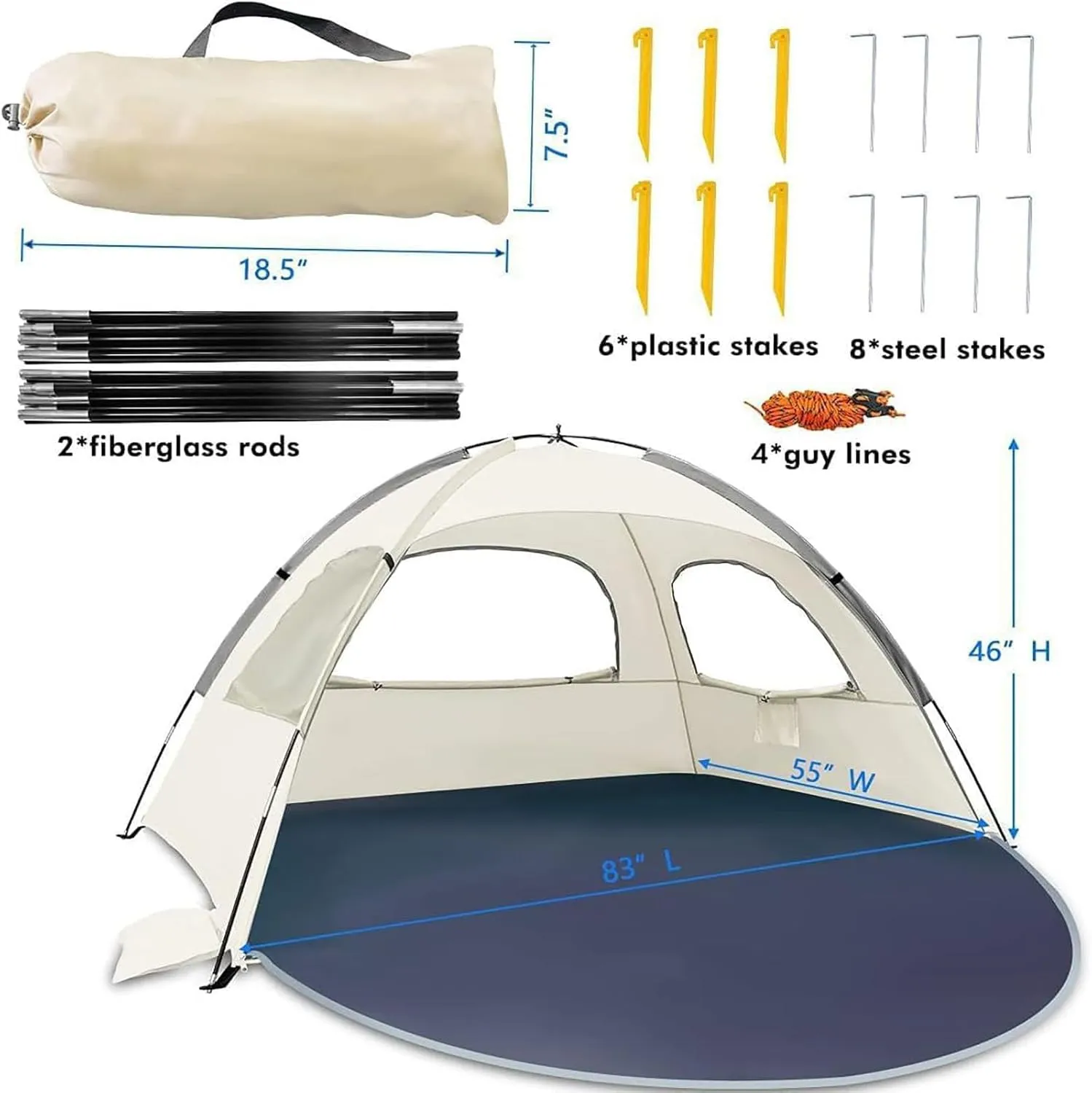 Mini Portable Beach Tent with Fan, The Perfect Beach Set Up, Portable Beach Tent Pop up Shade Summer Essentials Beach Tent Beach Tent Sun Shelter Instant Collapsible Beach Tent (1Set)