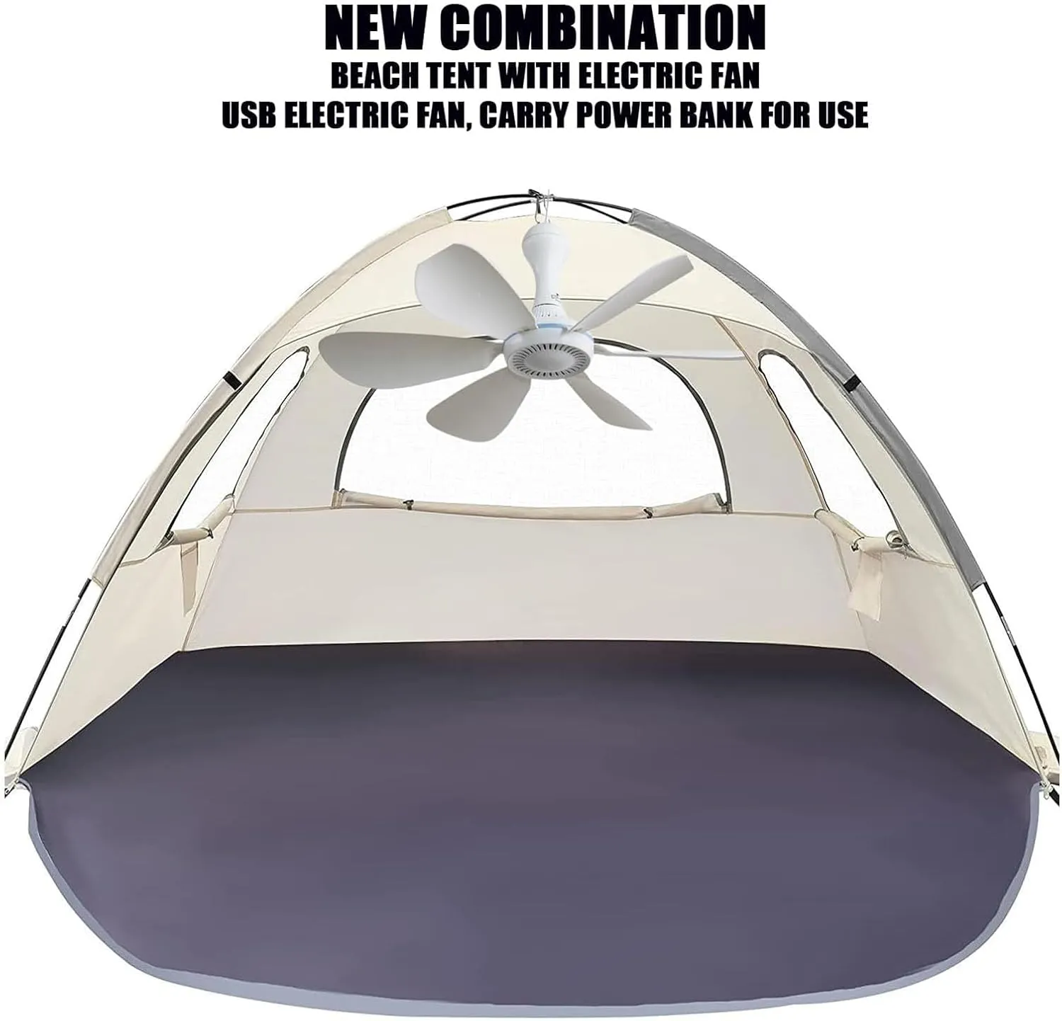 Mini Portable Beach Tent with Fan, The Perfect Beach Set Up, Portable Beach Tent Pop up Shade Summer Essentials Beach Tent Beach Tent Sun Shelter Instant Collapsible Beach Tent (1Set)