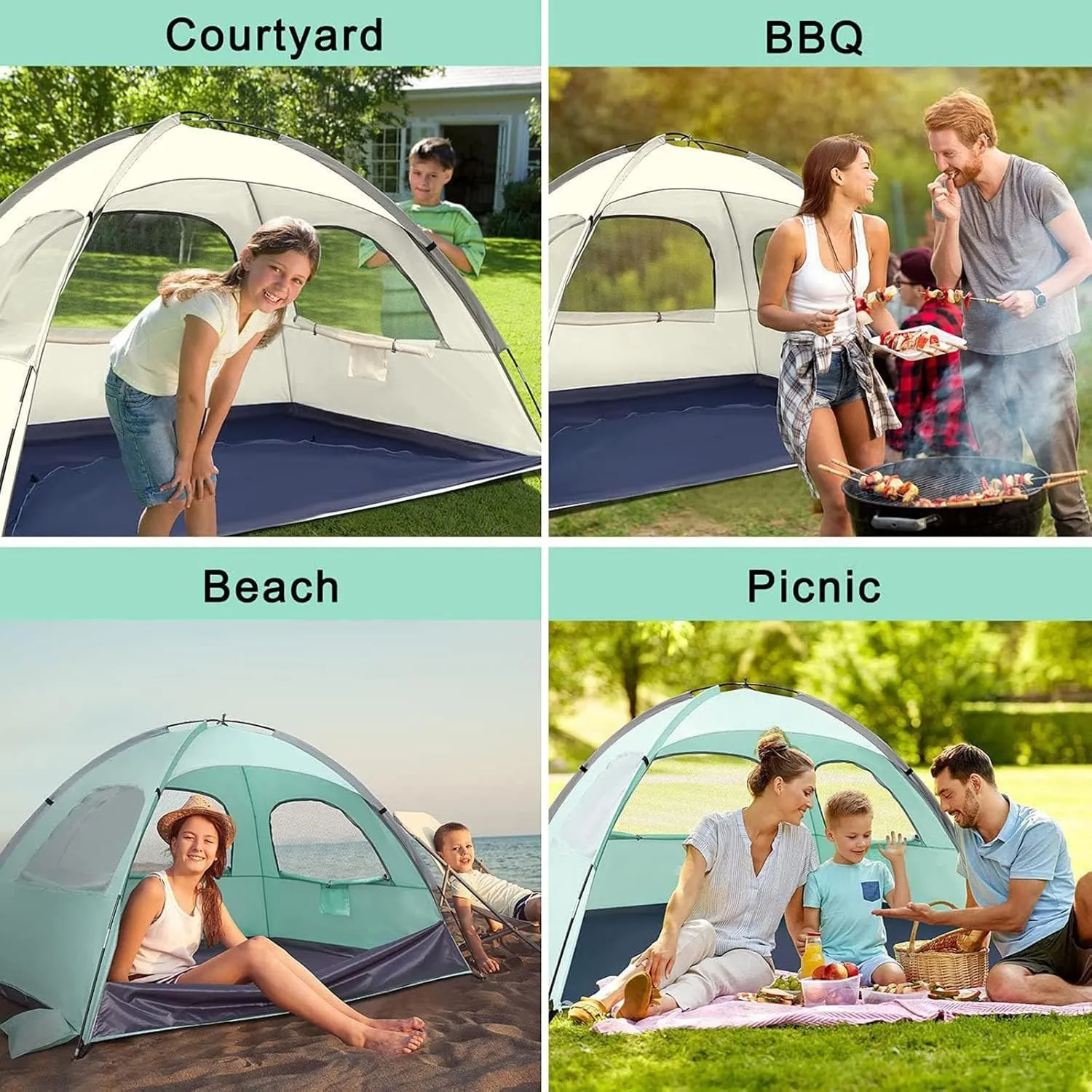 Mini Portable Beach Tent with Fan, The Perfect Beach Set Up, Portable Beach Tent Pop up Shade Summer Essentials Beach Tent Beach Tent Sun Shelter Instant Collapsible Beach Tent (1Set)