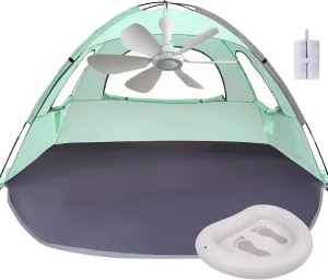 Mini Portable Beach Tent with Fan, The Perfect Beach Set Up, Portable Beach Tent Pop up Shade Summer Essentials Beach Tent Beach Tent Sun Shelter Instant Collapsible Beach Tent (1Set)