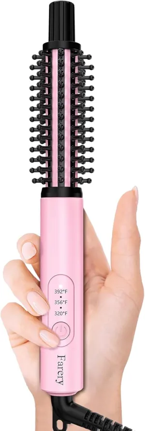 Mini Thermal Brush 3 Temperature Adjustable, 3/4 Inch Travel Curling Iron for Short Hair, Heated Round Brush for Touch ups and Small Curls, Travel Size Curling Wand, Dual Voltage, Pink