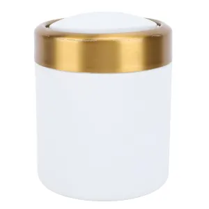Mini Trash Can with Lid, Stainless Steel Trash Can,Stylish Desktop Garbage Can with Lid for Living Room Kitchen Office, Recycling Bin, Waste Bin for Bedroom,Swing Lid Open (White)