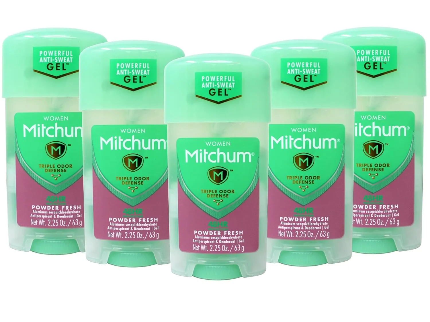 Mitchum Gel Anti-Perspirant Deodorant, Triple Odor Defense for Women, Powder Fresh, 2.25 Oz - 5 Pack