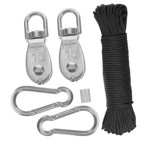 Mobestech 1set Pulley Hook Pulley Wheel and Rope System for Clothesline Garage Gym and Bird Feeder Applications Easy Install Heavy Load Capacity