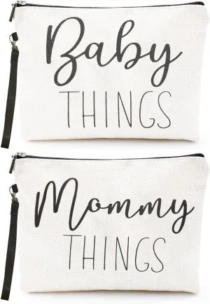 Mommy & Baby Bag - Canvas Zipper Pouch Set, New Mom Essentials, Postpartum Travel Toiletry Bag for Baby, 2 PCS