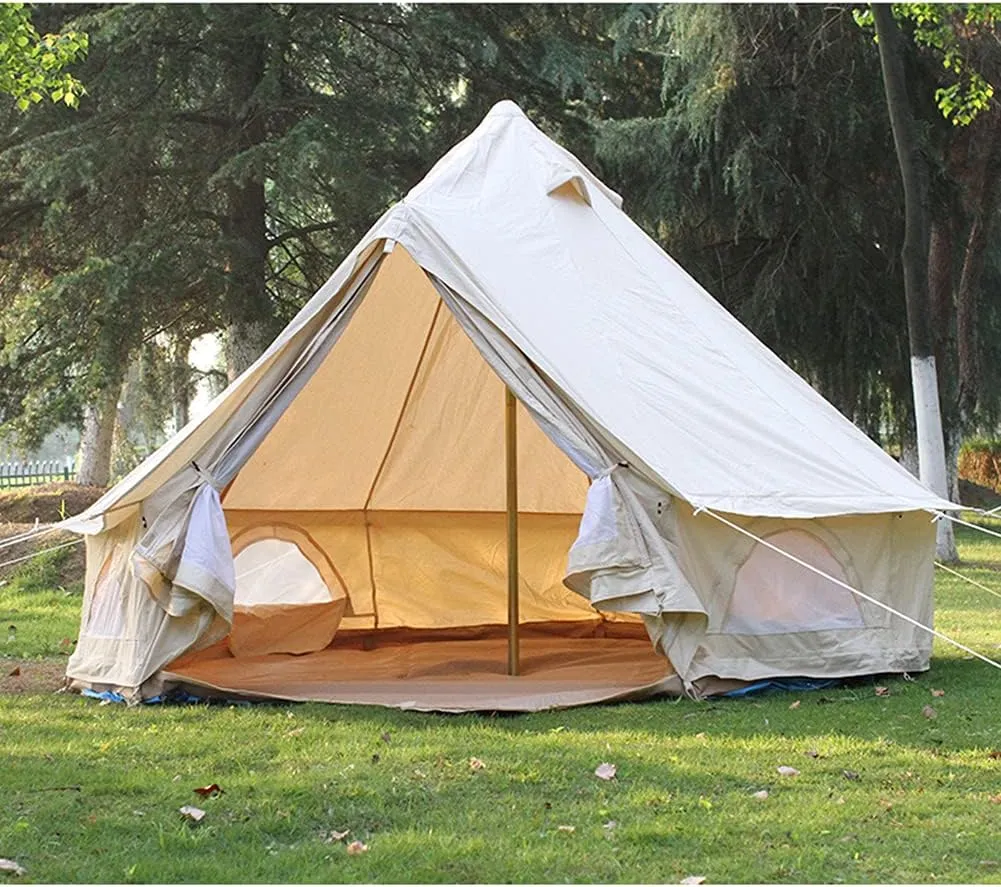 Mongolia Tent Large Camping Tent 5-8 Persons Outdoor Bell Tent Family Tents for Family Self-Driving Travel Hiking (Khaki 3m)