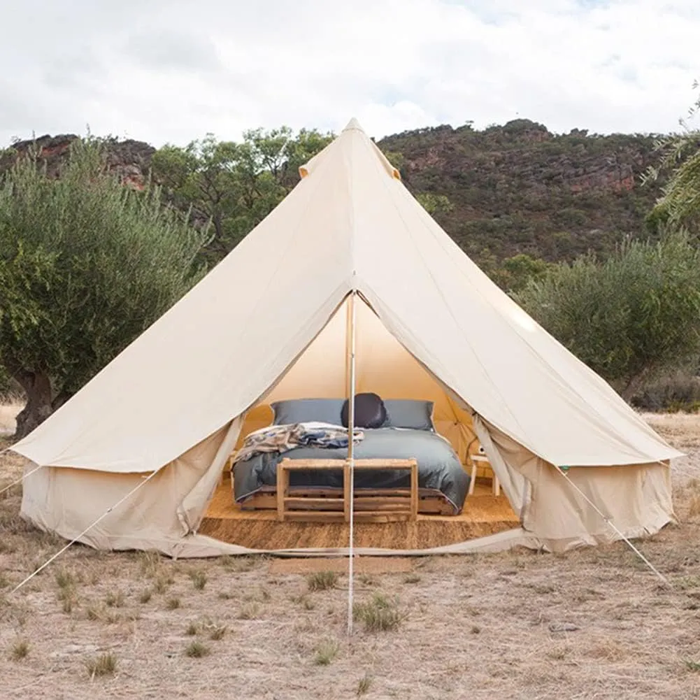 Mongolia Tent Large Camping Tent 5-8 Persons Outdoor Bell Tent Family Tents for Family Self-Driving Travel Hiking (Khaki 3m)