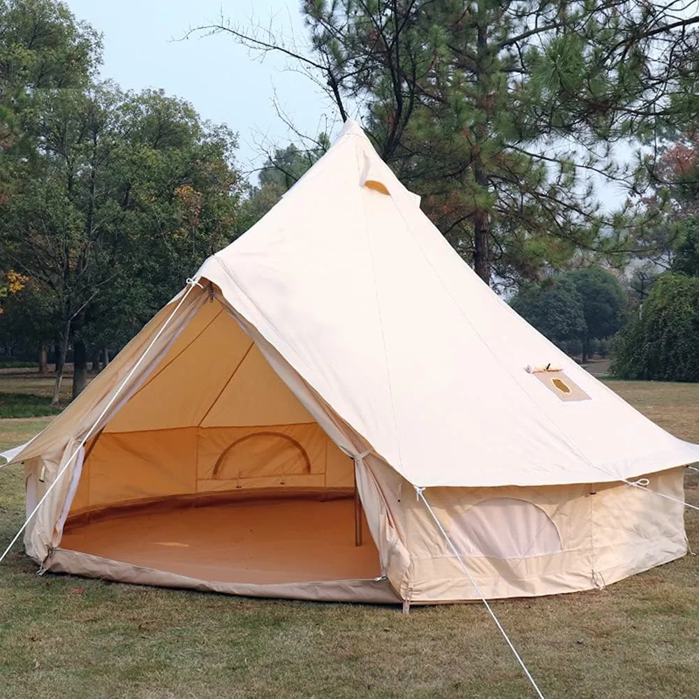 Mongolia Tent Large Camping Tent 5-8 Persons Outdoor Bell Tent Family Tents for Family Self-Driving Travel Hiking (Khaki 3m)