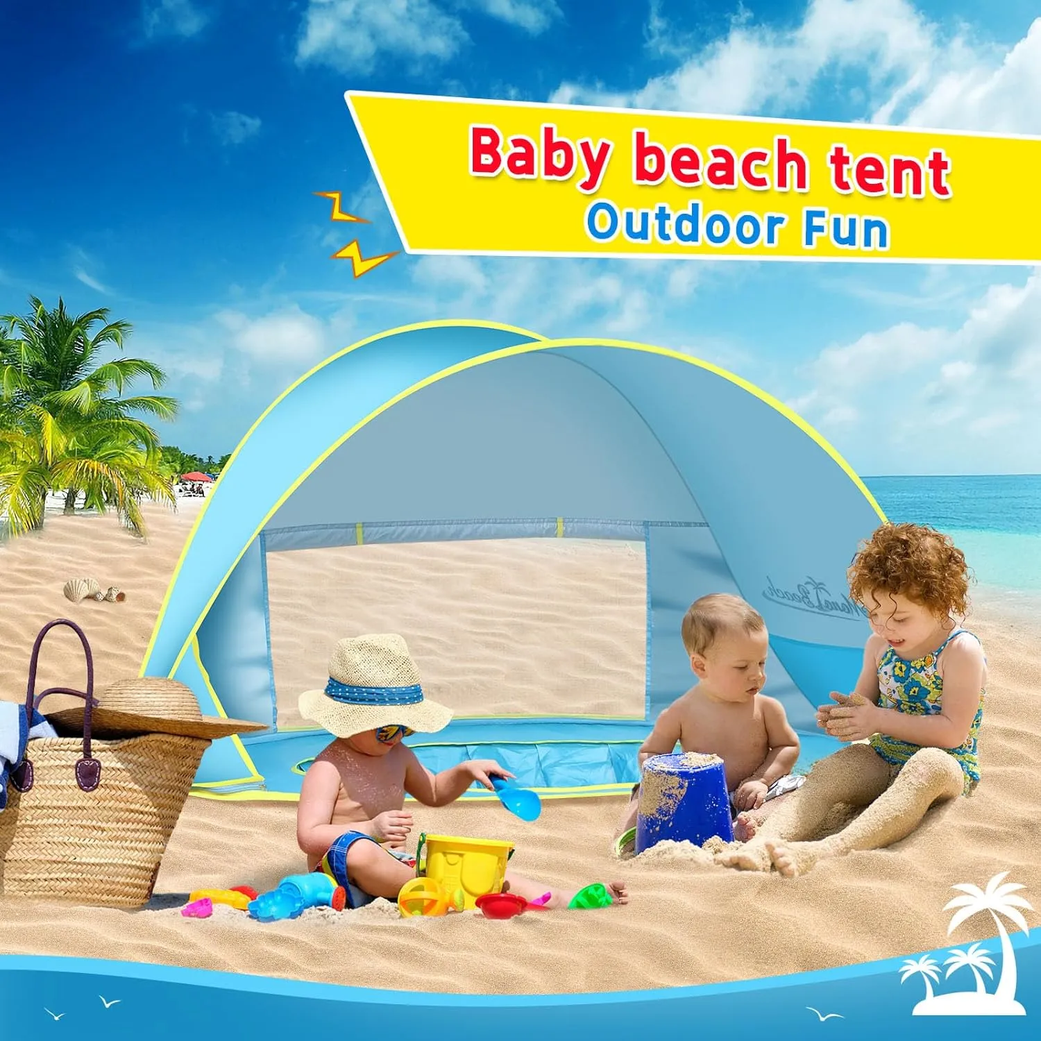 Monobeach Baby Beach Tent with Sun Hat Pop Up Portable Shade Pool UPF50  UV Protection Sun Shelter for Infant with Easy Set Up Canopy (Blue)