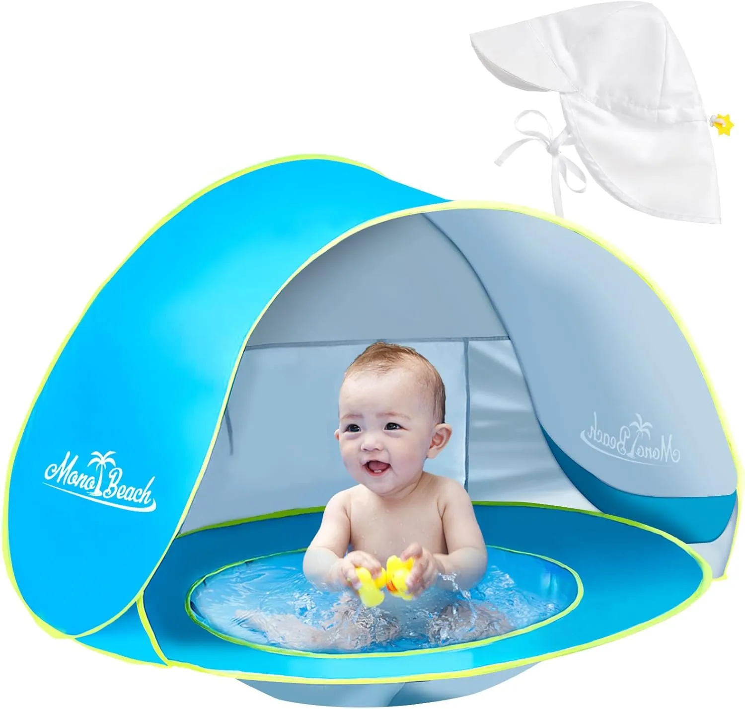 Monobeach Baby Beach Tent with Sun Hat Pop Up Portable Shade Pool UPF50  UV Protection Sun Shelter for Infant with Easy Set Up Canopy (Blue)